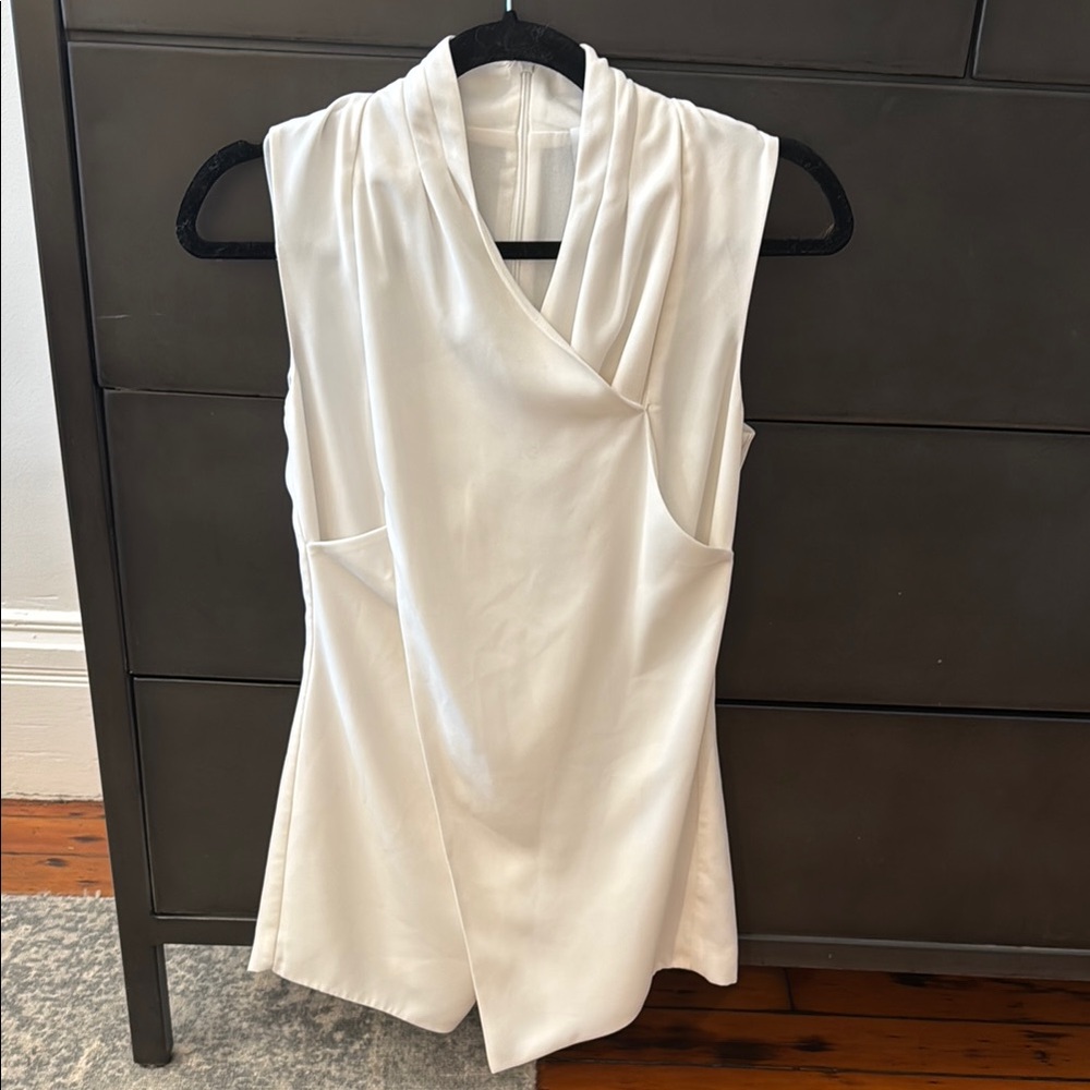 White Sleeveless Drape Top